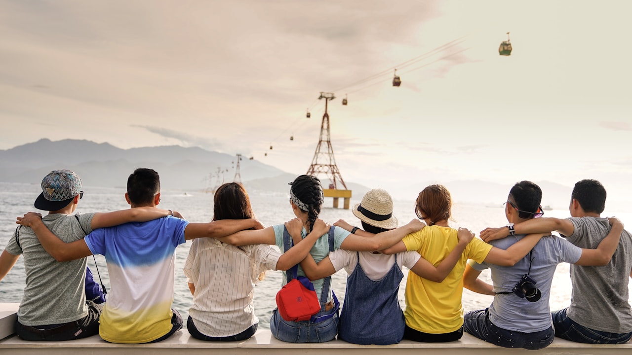 Group of friends enjoying time together at a local event
