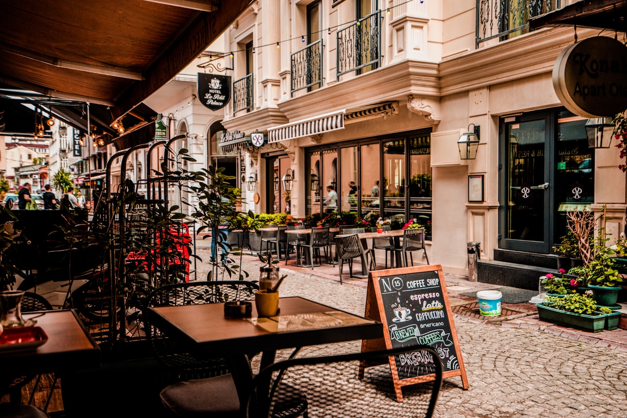 People relaxing at a local café terrace