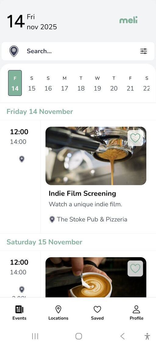 Meli events screen