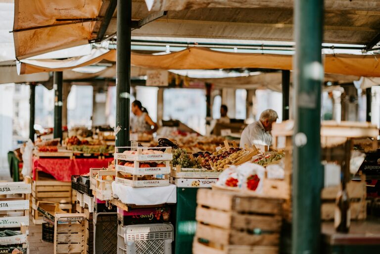Farmers market with fresh local produce
